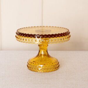 Vintage Small LE Smith Glass Amber Hobnail Cake Stand